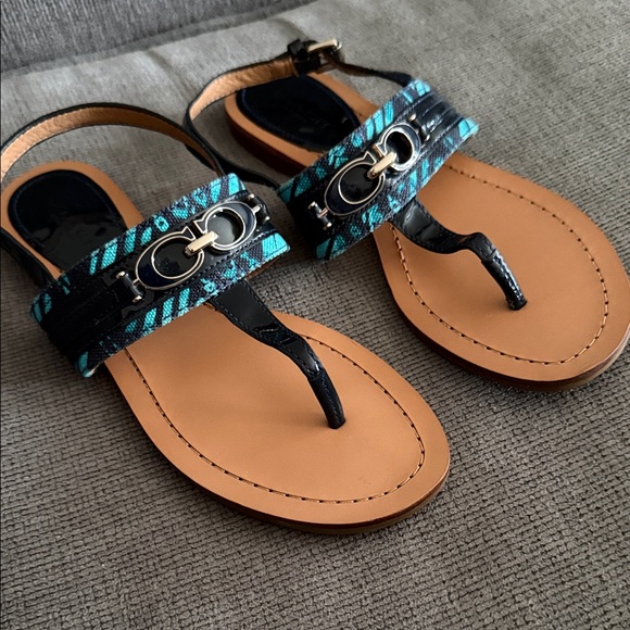 Coach Ladies Sammy Thong Turquoise Blue Zebra Ankle Strap Sandals - Picture 6 of 6